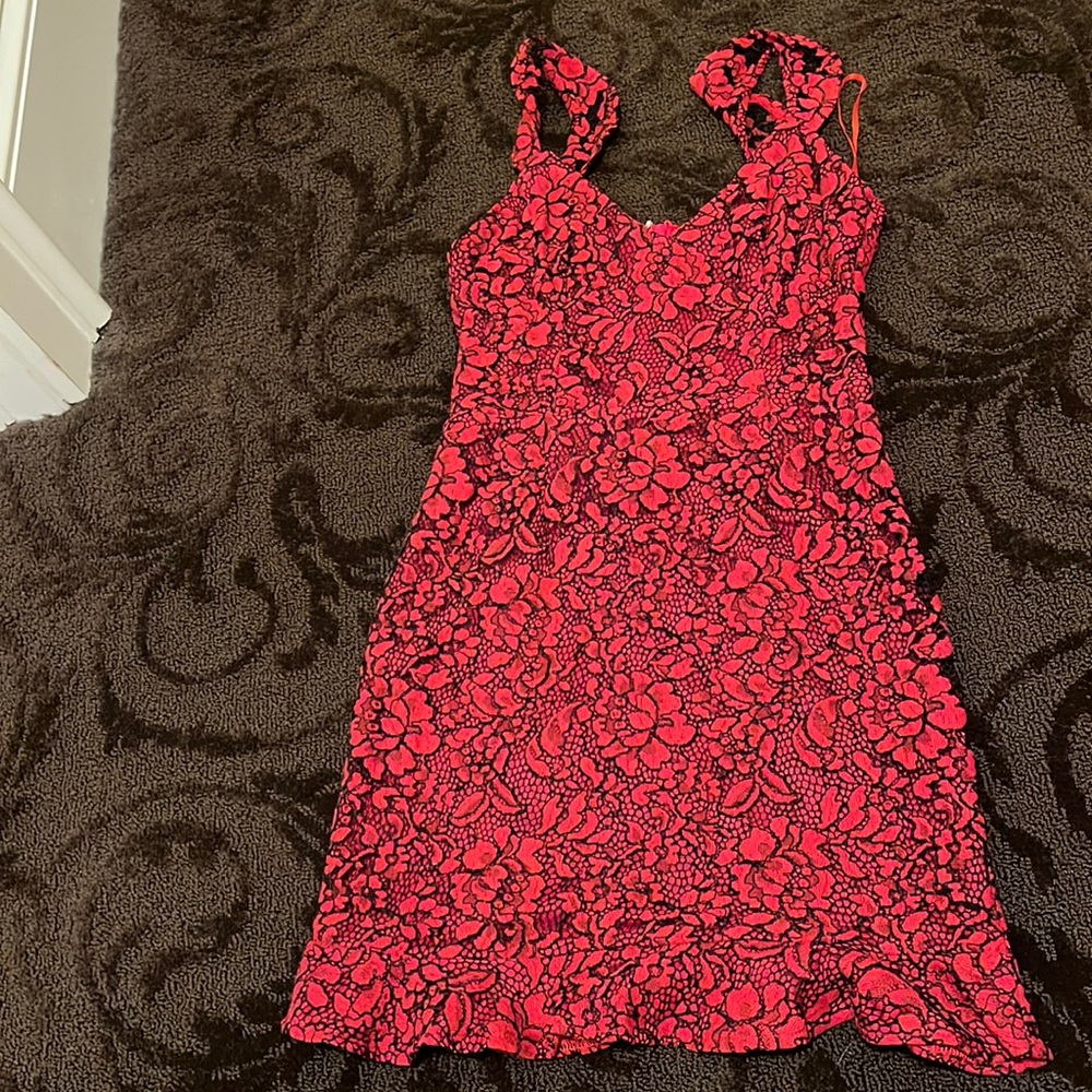 About Us: Red & Black lace dress